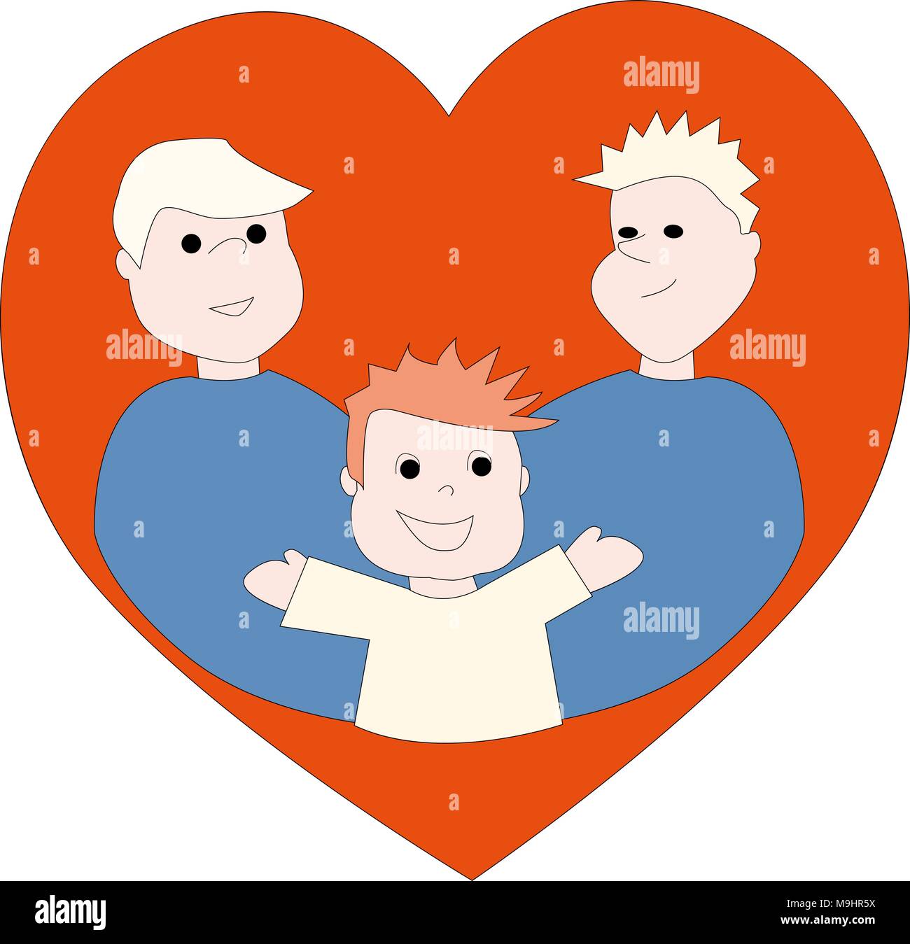 Due padri gay tenendo il loro figlio. Illustrazione Vettoriale