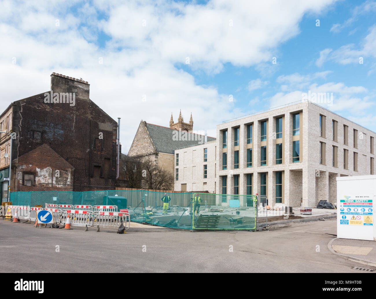 New West Dunbartonshire consiglio Dumbarton centro uffici durante la costruzione, Dumbarton, Scotland, Regno Unito Foto Stock