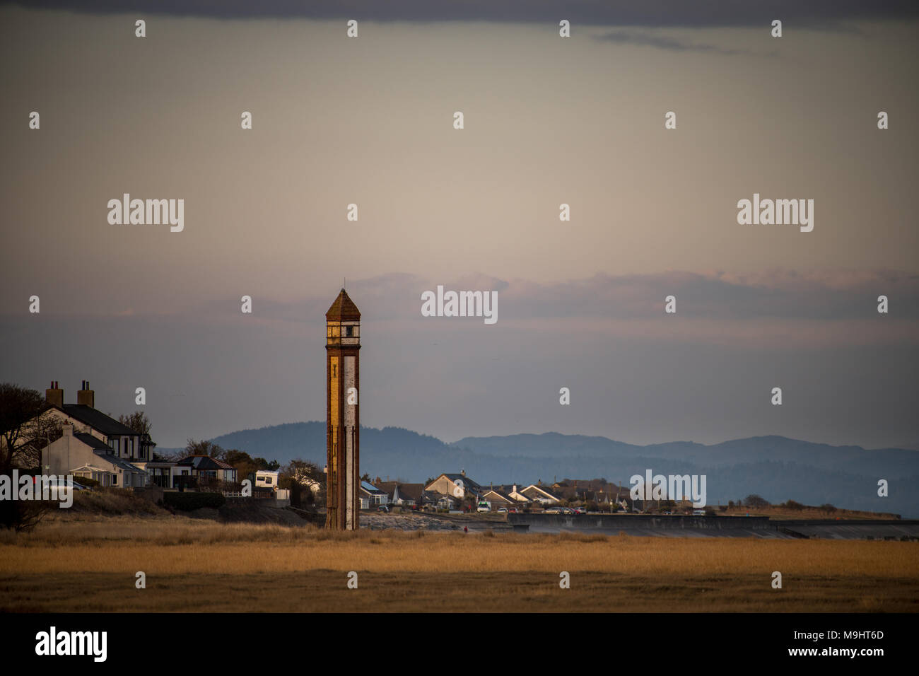 Faro Rampside,- noto anche come 'l'ago", è l'ultimo residuo portando luce faro di navigazione a Rampside vicino a Barrow-in-Furness, Cumbria, Foto Stock