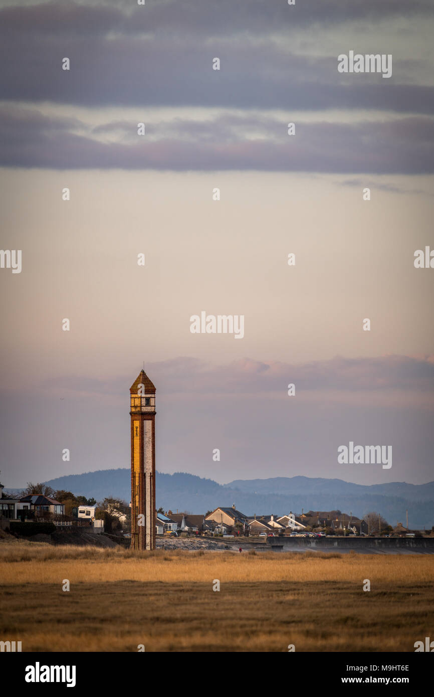 Faro Rampside,- noto anche come 'l'ago", è l'ultimo residuo portando luce faro di navigazione a Rampside vicino a Barrow-in-Furness, Cumbria, Foto Stock