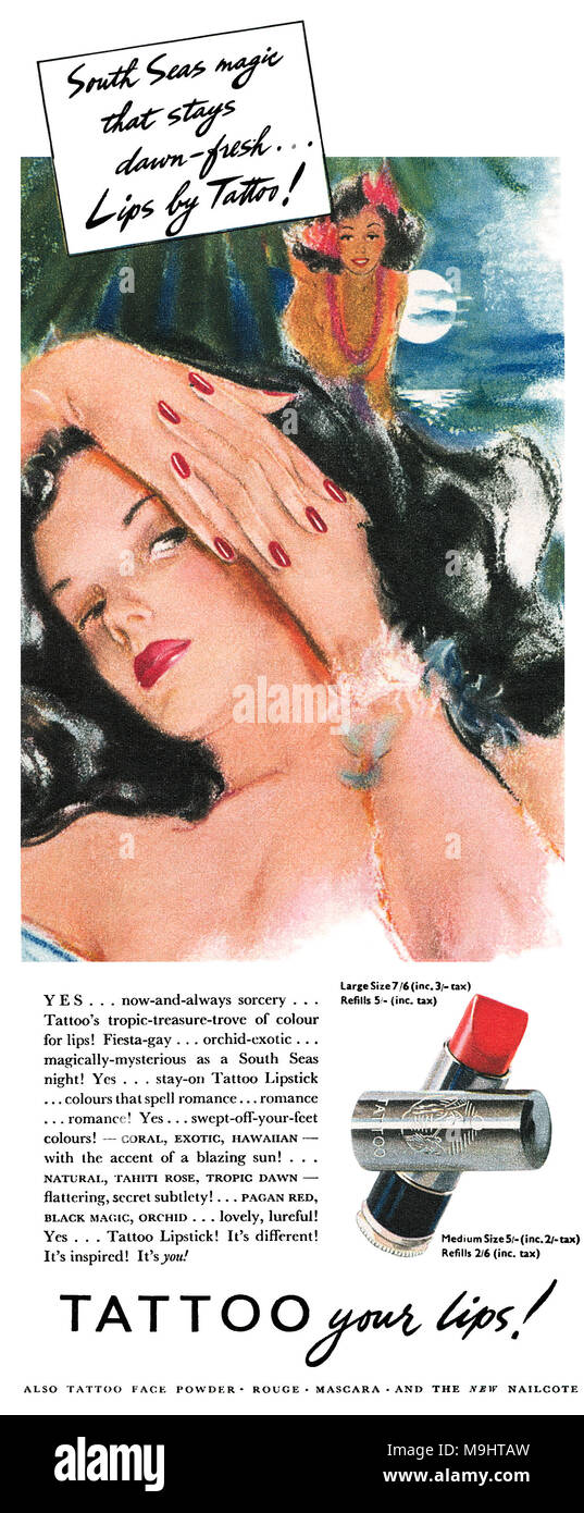 1947 British pubblicità per Tattoo rossetto. Foto Stock