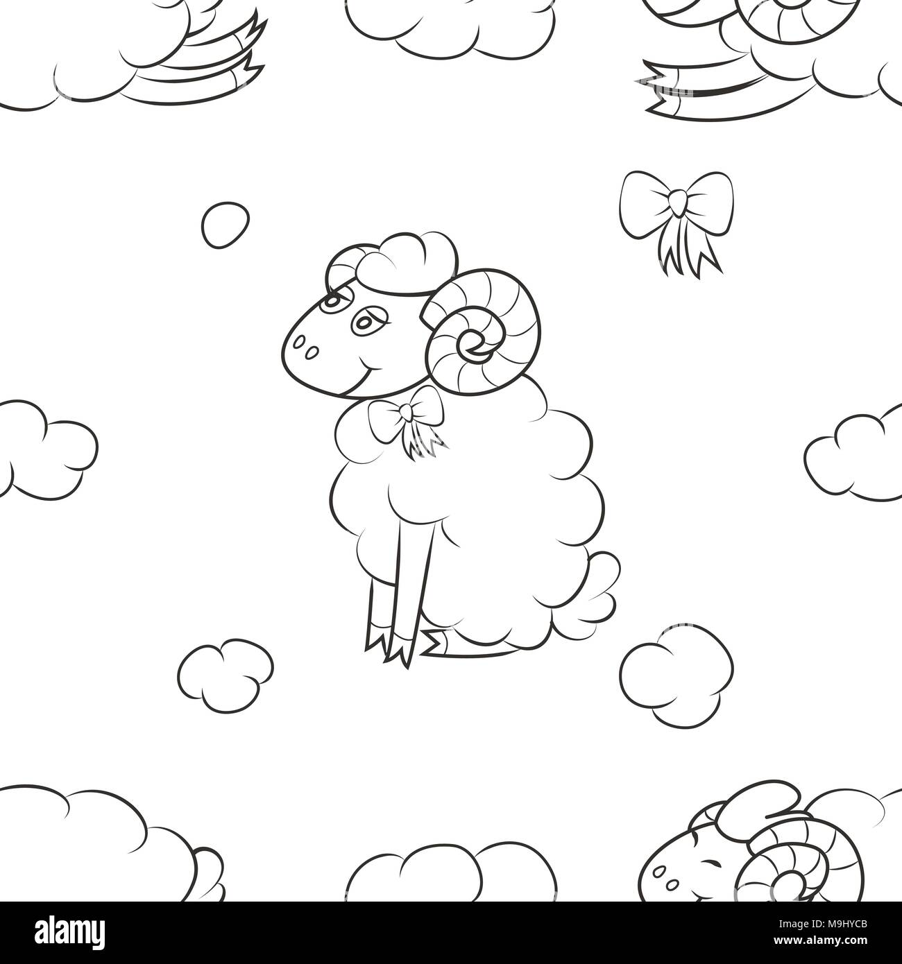 Pecore soffici battenti tra le nuvole Illustrazione Vettoriale