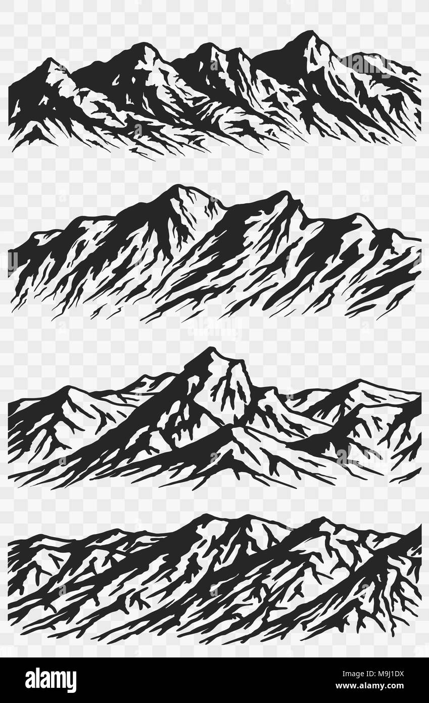 Set di mountain range sagome Illustrazione Vettoriale