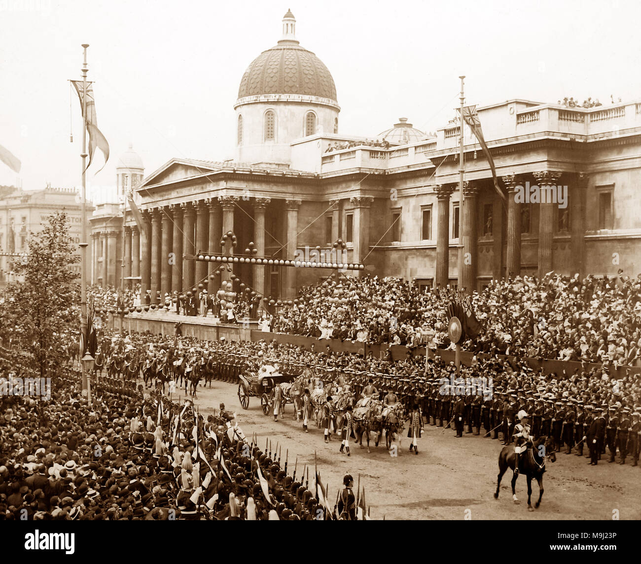 La regina Victoria di Diamante Giubileo processione, Trafalgar Square, London, 1897 Foto Stock