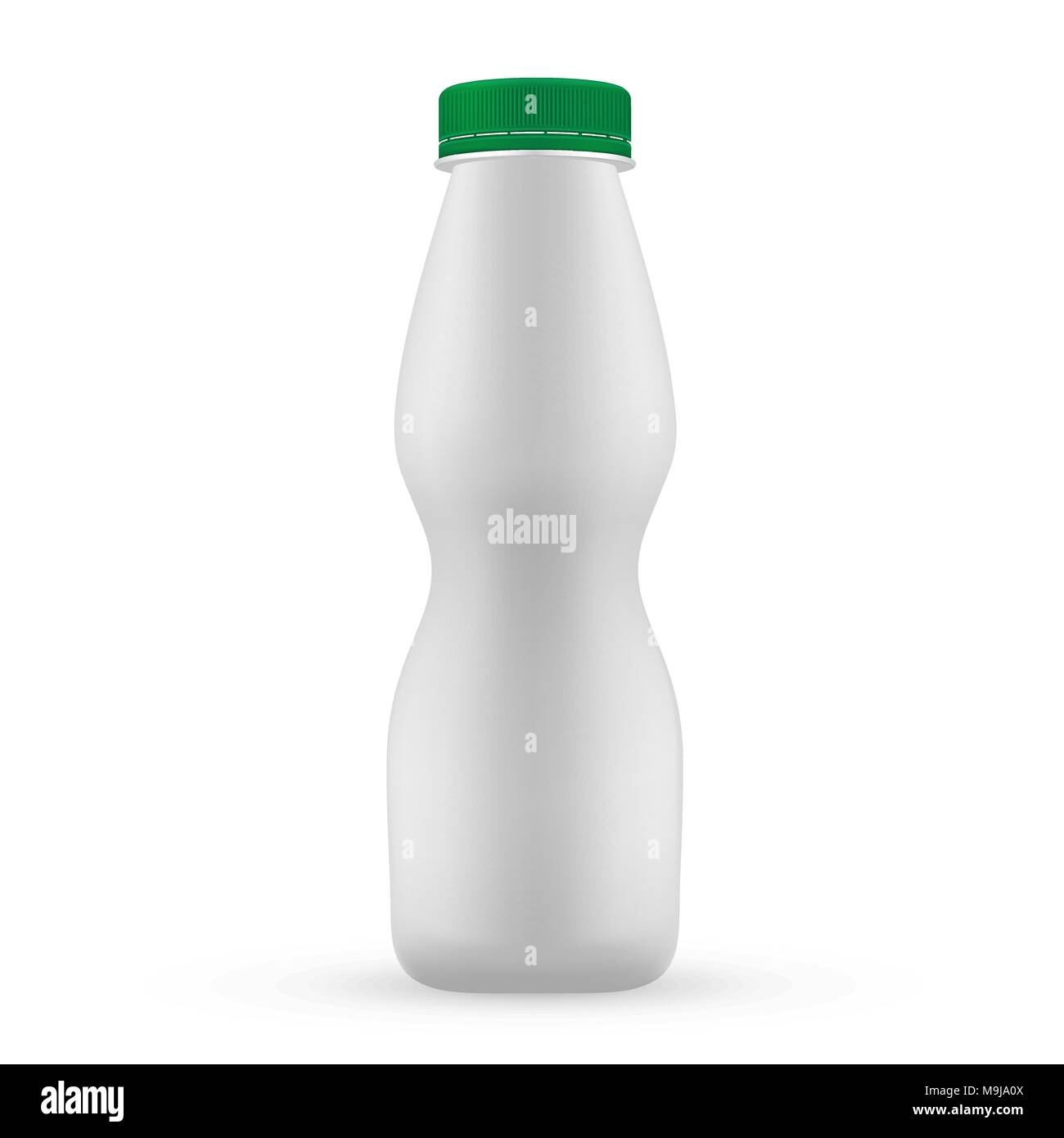 Vuoto in plastica bottiglia verde con tappo a vite per prodotti caseari. Illustrazione Vettoriale