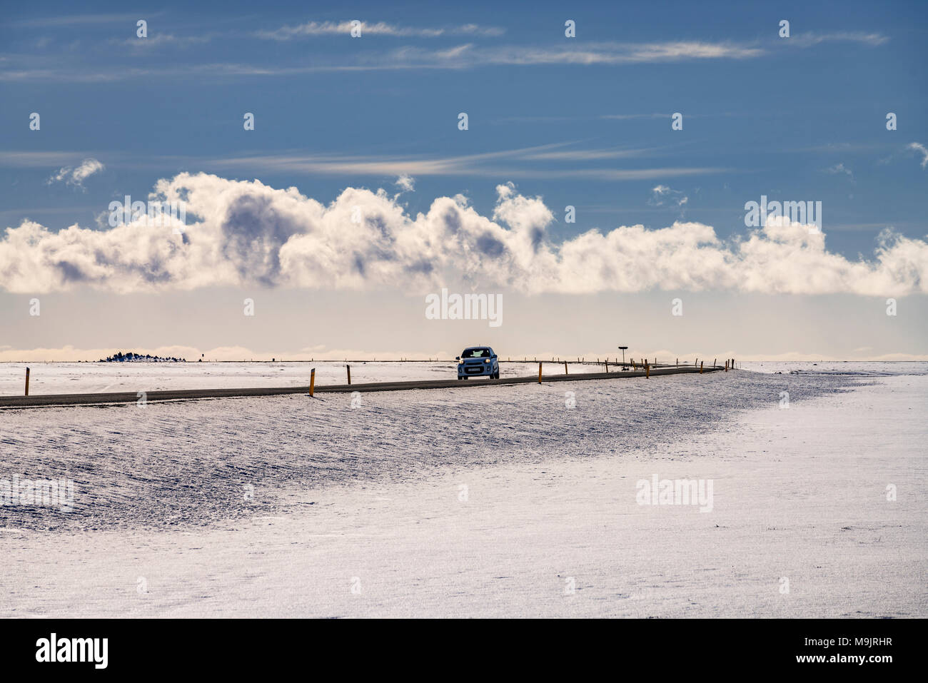 Inverno, Myrdalssandur dilavamento pianura, Islanda. Instradare un O Ring Road. Foto Stock