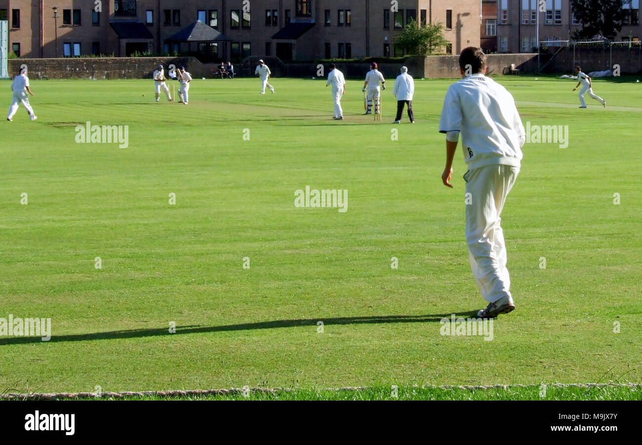 W.s.c.c rowan finale della Coppa di Scozia occidentale versi Clydesdale cricket club 23 luglio 2010 partita di cricket peel street Hamilton Crescent, Partick Foto Stock