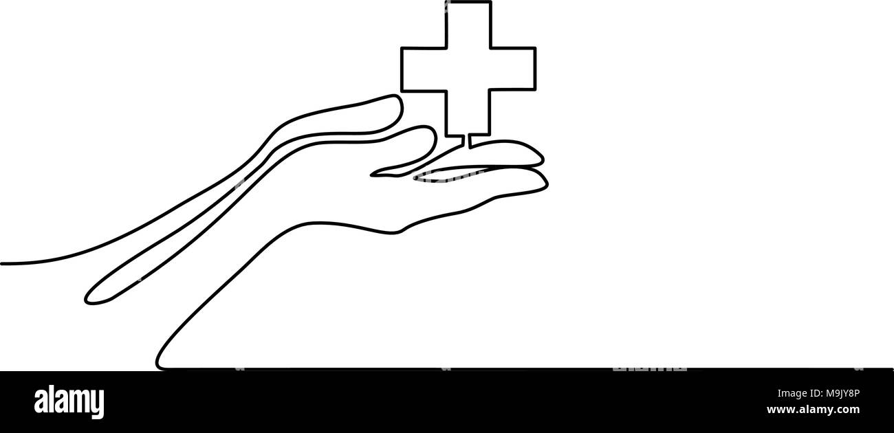 Le palme delle mani insieme a croce medica Illustrazione Vettoriale