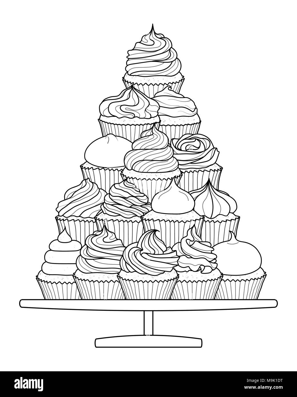 14 stili di tortine in sagoma nera messo in stand su sfondo bianco. Il design dello sfondo in illustrazione vettoriale. Illustrazione Vettoriale