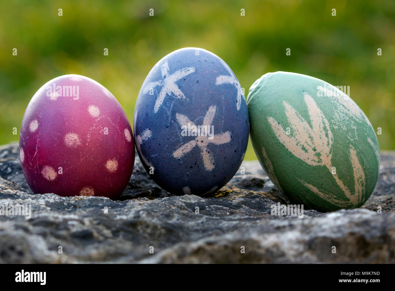 Nido di colore naturale uova di Pasqua nel giardino Foto Stock