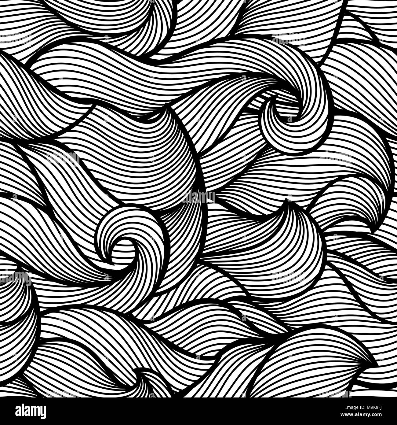 Arricciata ondulata seamless pattern. Profilo astratto texture in bianco e nero Illustrazione Vettoriale