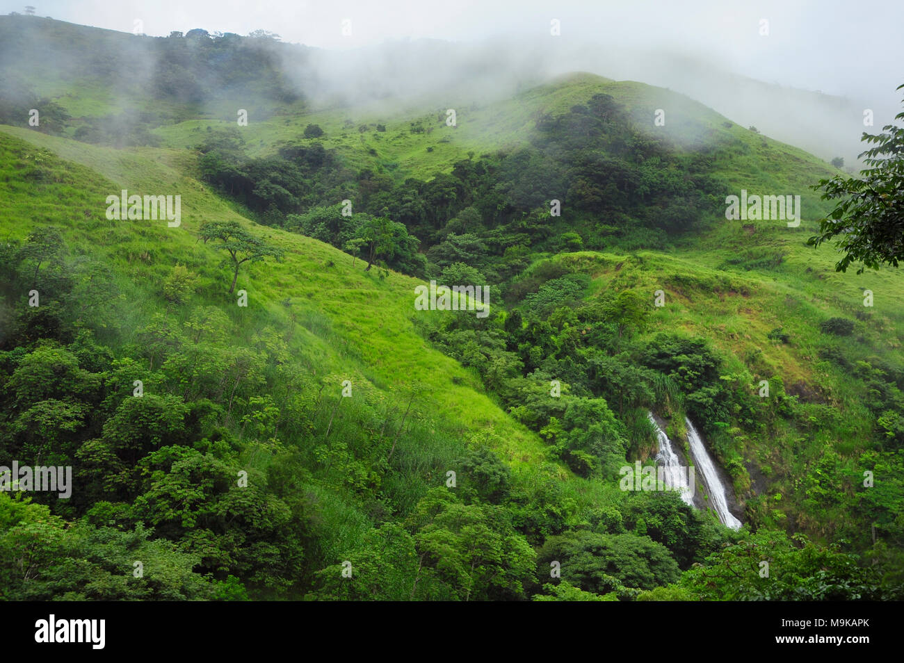 Far scorrere la cascata, noto anche come El Catarata Tobogan, è la quarta cascata di cinque lungo il sentiero escursionistico a Viento affresco in Costa Rica. Foto Stock