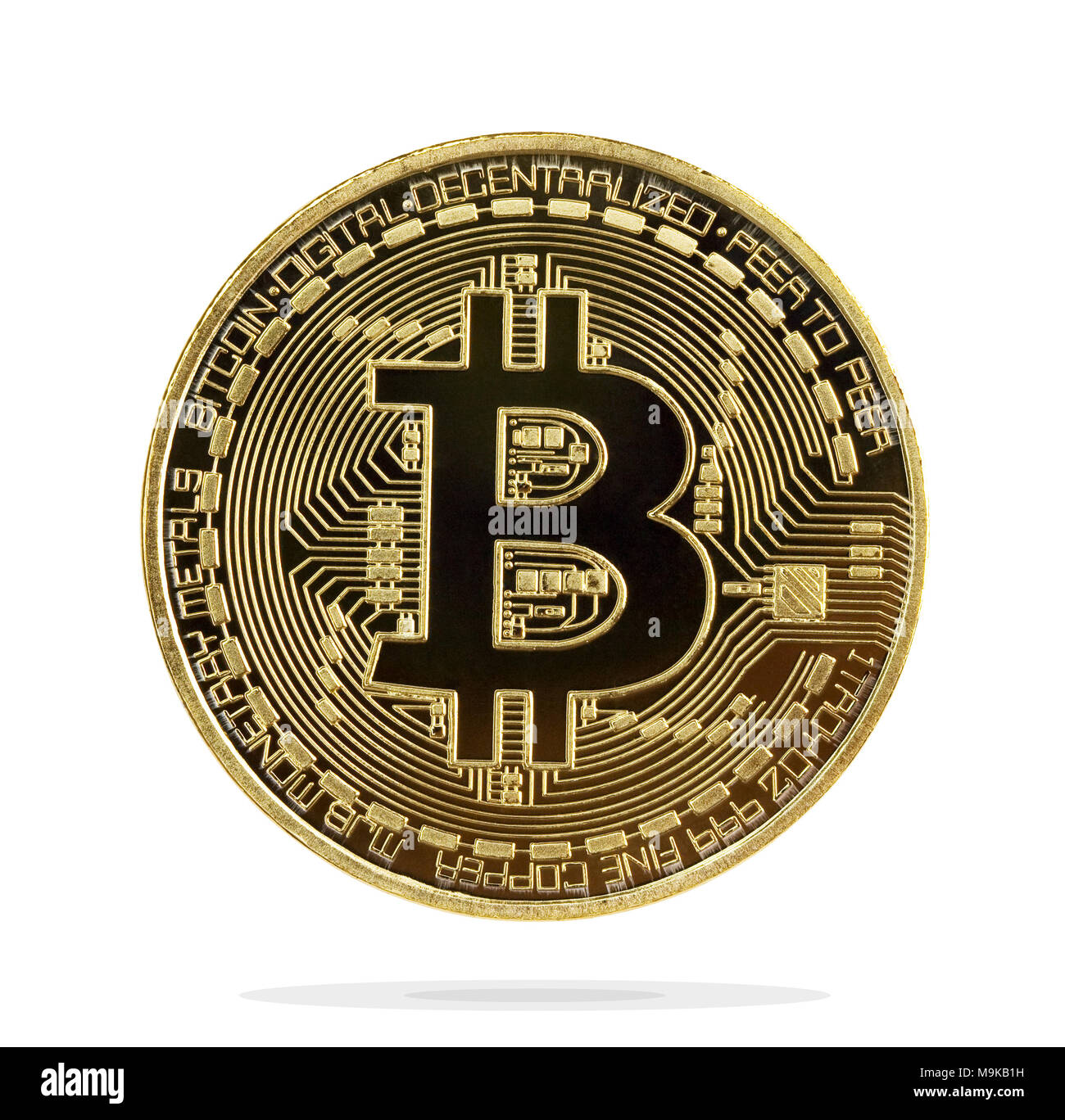 Golden Bitcoins. Nuovo denaro virtuale. Foto Stock