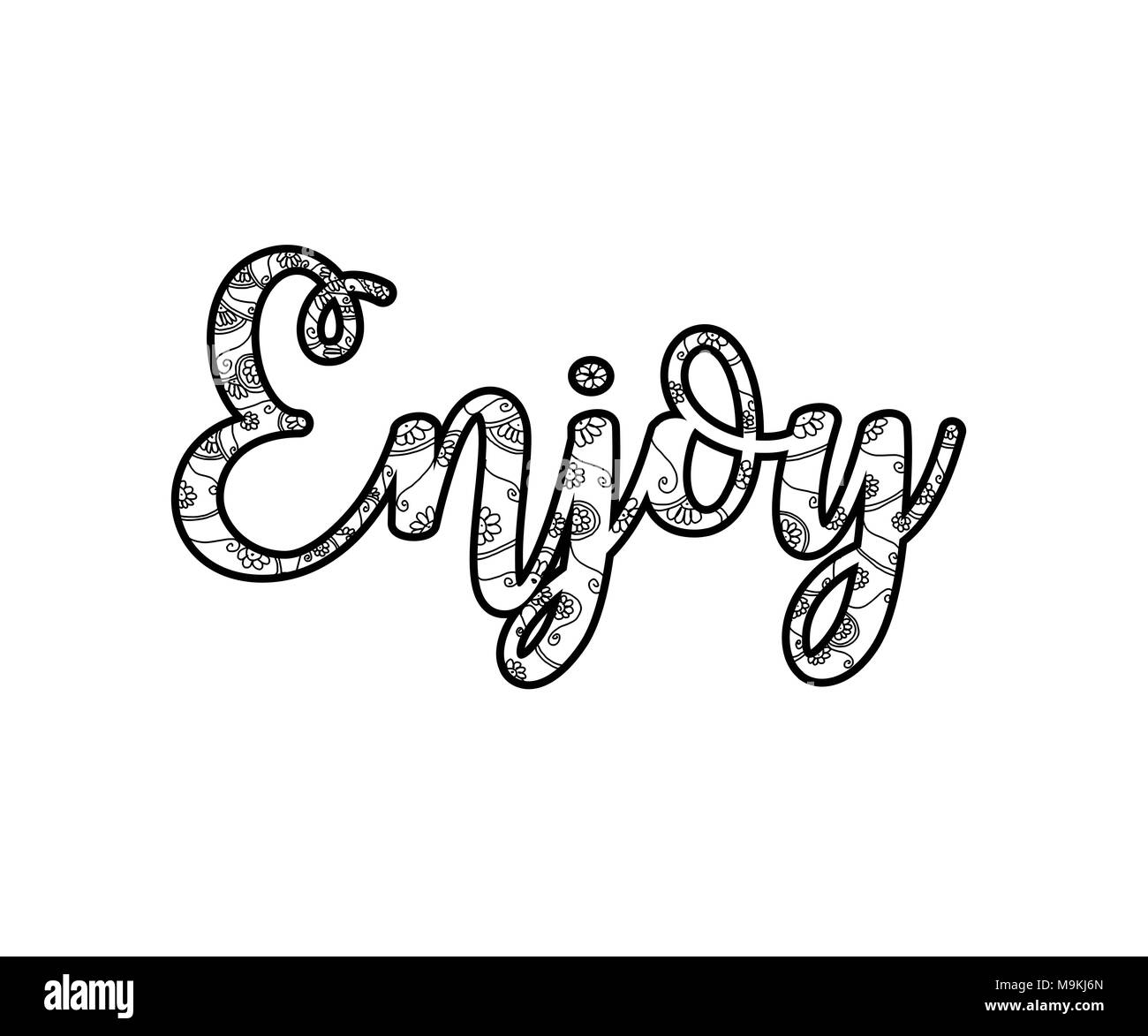 Le lettere sono decorate con paisley, fiori e altri piccoli dettagli. Foto Stock