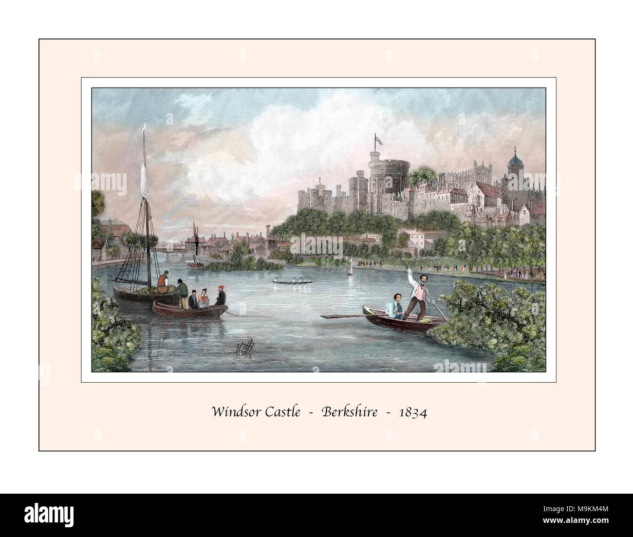 Il Castello di Windsor e design originale da un palazzo del XIX secolo l'incisione Foto Stock
