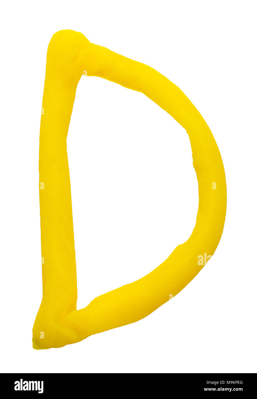 Plastilina lettera D isolato su uno sfondo bianco. Foto Stock
