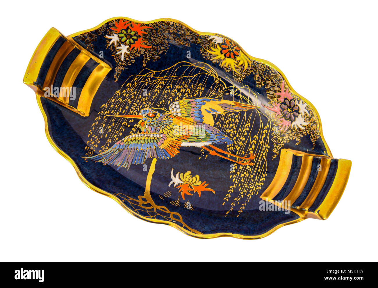 Vintage Carlton ware bon-bon piatto con rivestimento in oro e orientali della decorazione a mano design Foto Stock