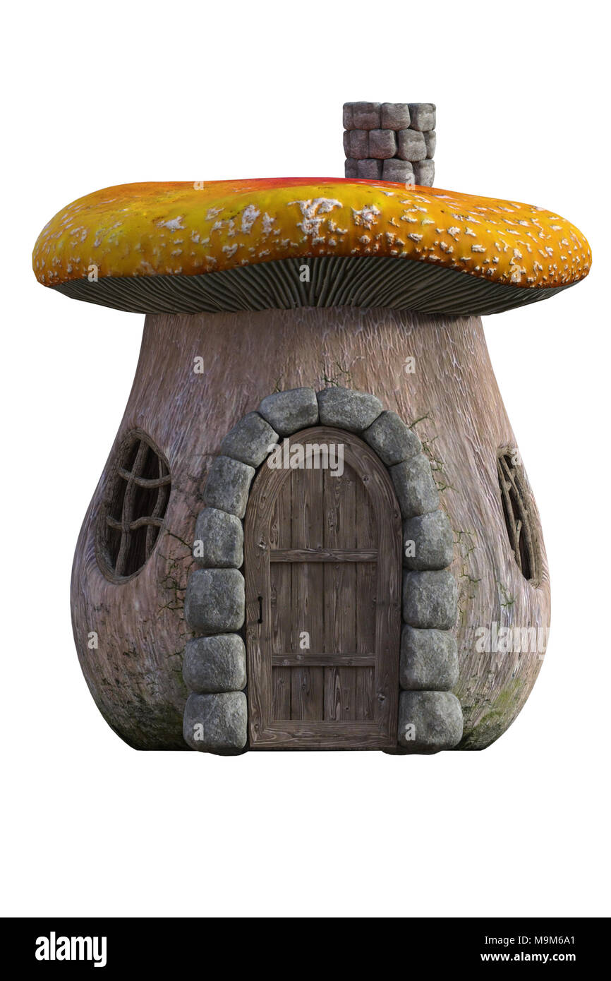 Fairy casa fungo isolato su bianco, 3D render Foto Stock