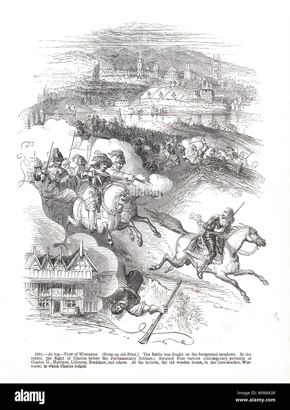 Il volo di Carlo II perseguito dal deputato soldati, la battaglia di Worcester, 3 settembre 1651 Foto Stock