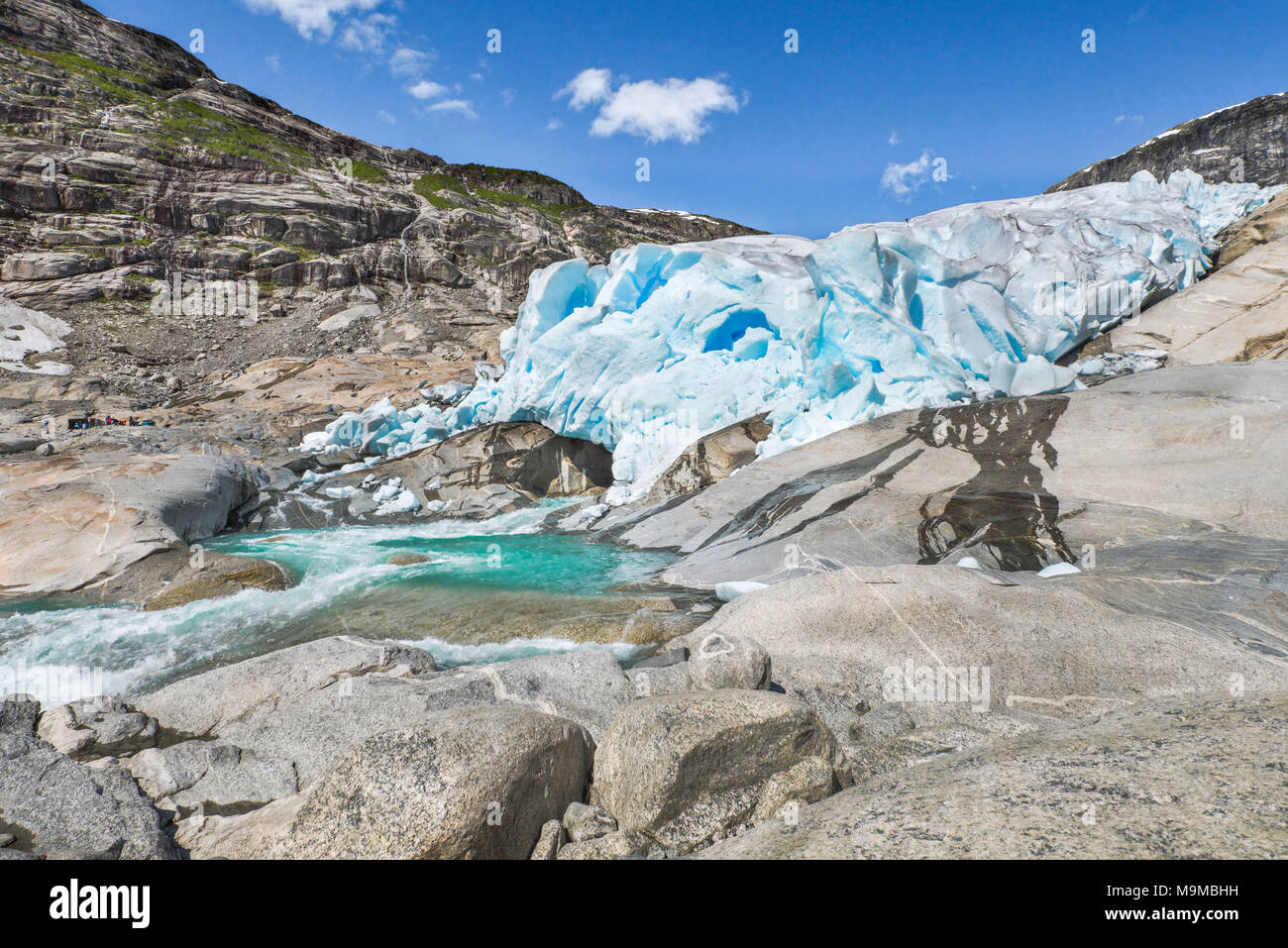 La lingua del ghiacciaio di Nigardsbreen, Norvegia, Jostedalen, Jostedalsbreen Parco Nazionale vicino a Gaupne Foto Stock