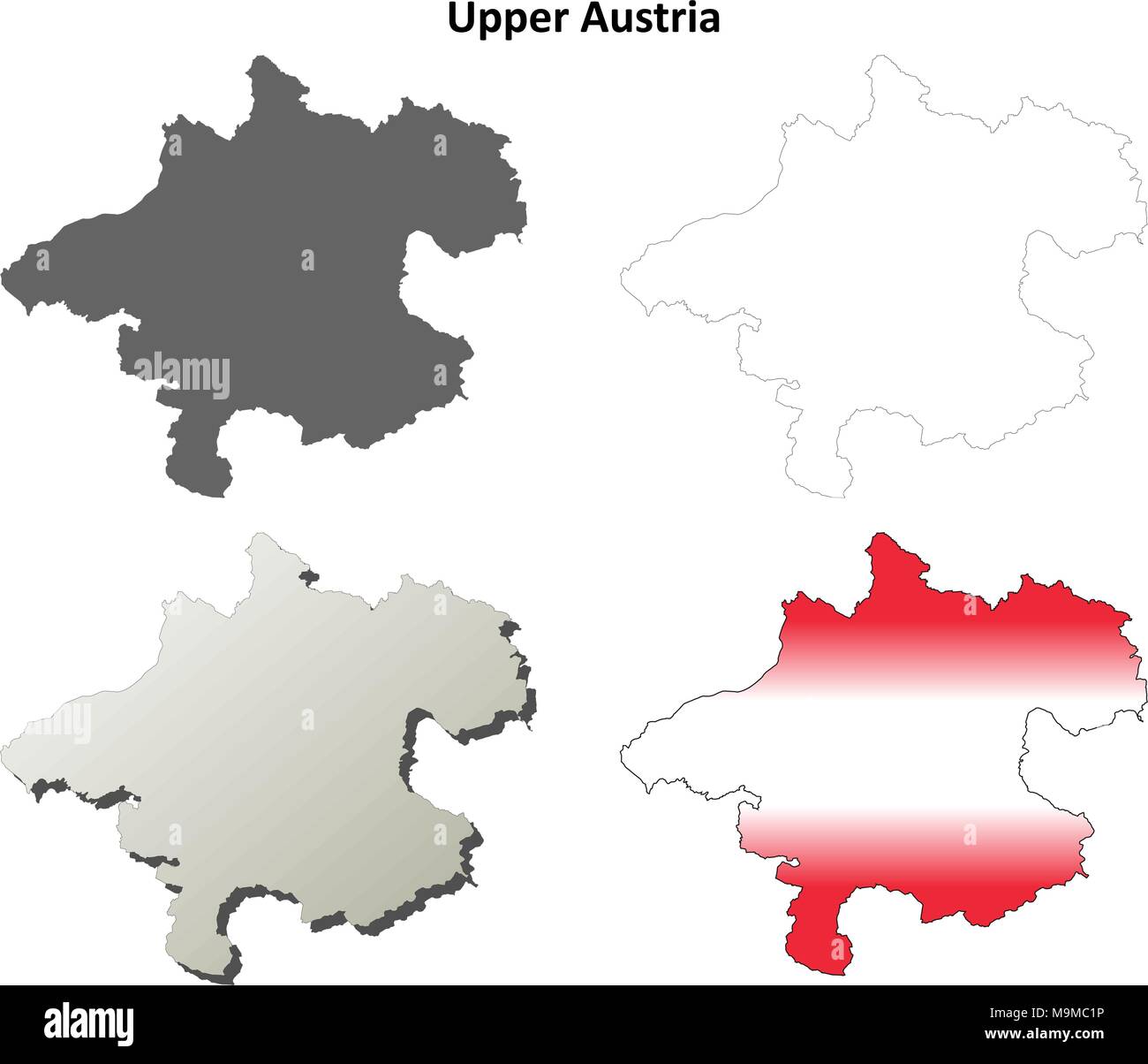 Austria superiore vuoto dettagliata mappa di contorno impostato Illustrazione Vettoriale