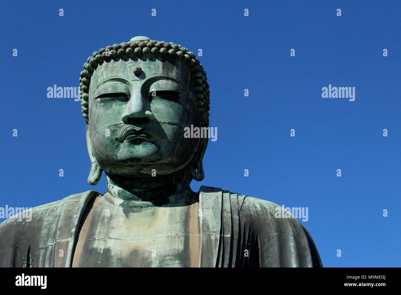 La grande statua di Budda seduto con le splendide Blue sky nel retro del Giappone. Foto Stock