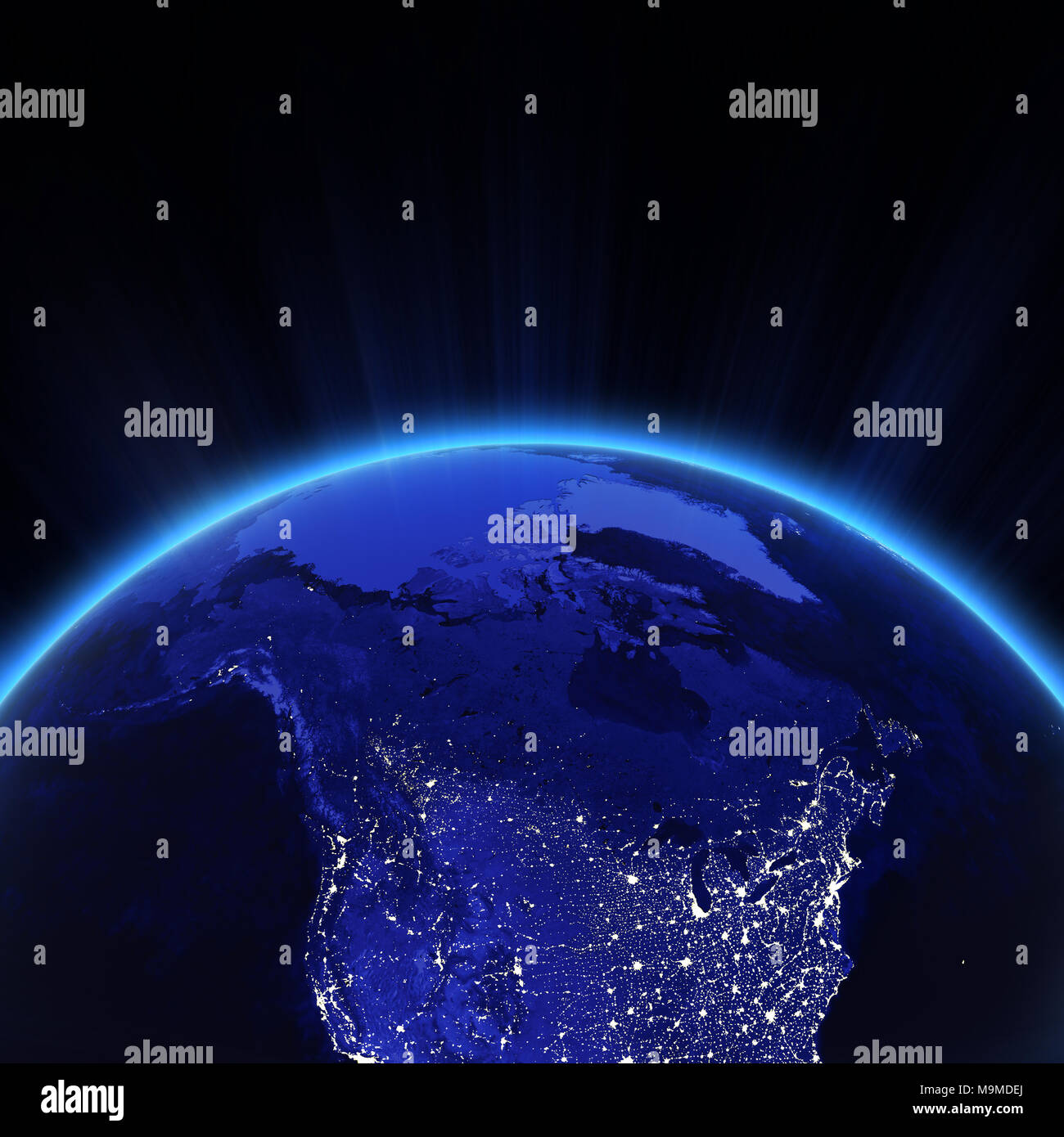 Canada e Stati Uniti del nord le luci della città di notte il rendering 3D Foto Stock