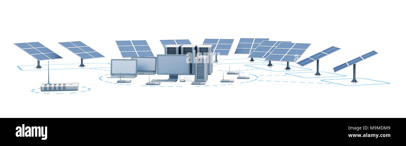 Rete Solarenergy sfondo grafico 3D rendering Foto Stock