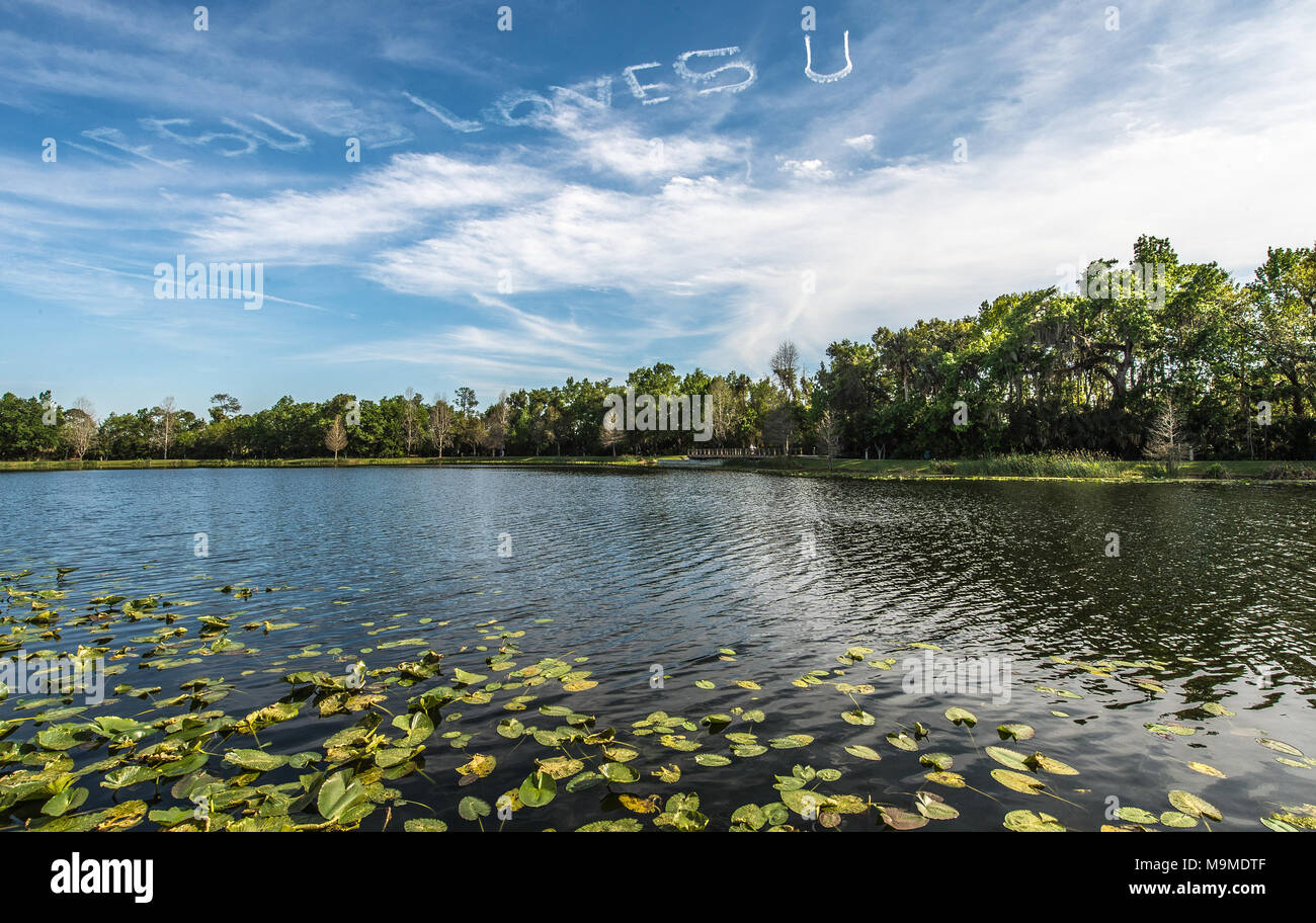 Gesù vi ama - scrittura nel cielo Foto Stock