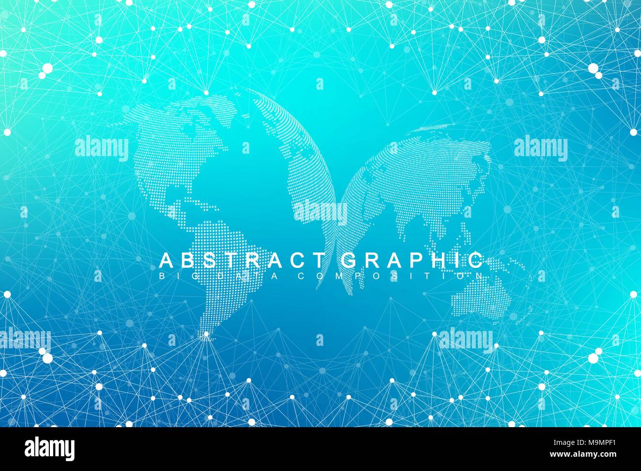 Rete globale di connessione. Rete e grande per la visualizzazione di dati sullo sfondo. Il futuristico global business. Illustrazione Vettoriale. Illustrazione Vettoriale