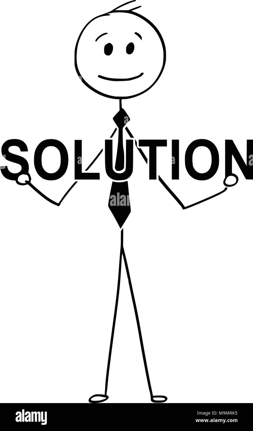 Cartoon di imprenditore tenendo la soluzione del problema del testo Illustrazione Vettoriale