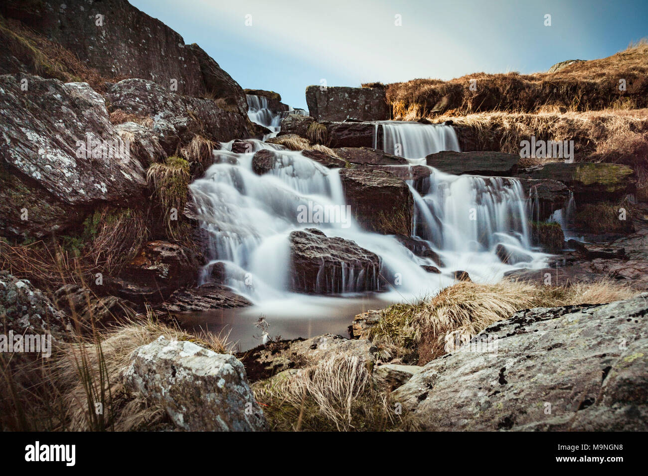 Scena invernale in montagna gallese. Foto Stock