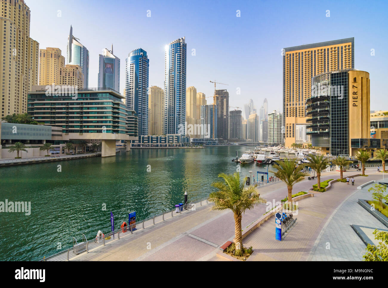 Dal lungomare, Dubai Marina, Dubai, Emirati Arabi Uniti Foto Stock