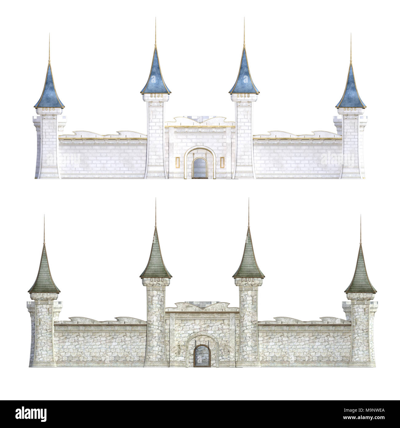 Castle gate isolato su bianco, 3D render. Foto Stock