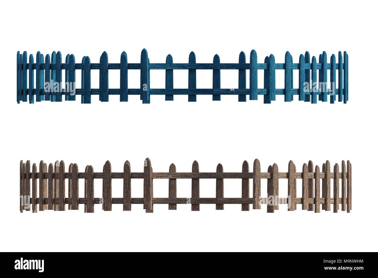 2 picket recinti isolati su bianco, 3D render Foto Stock