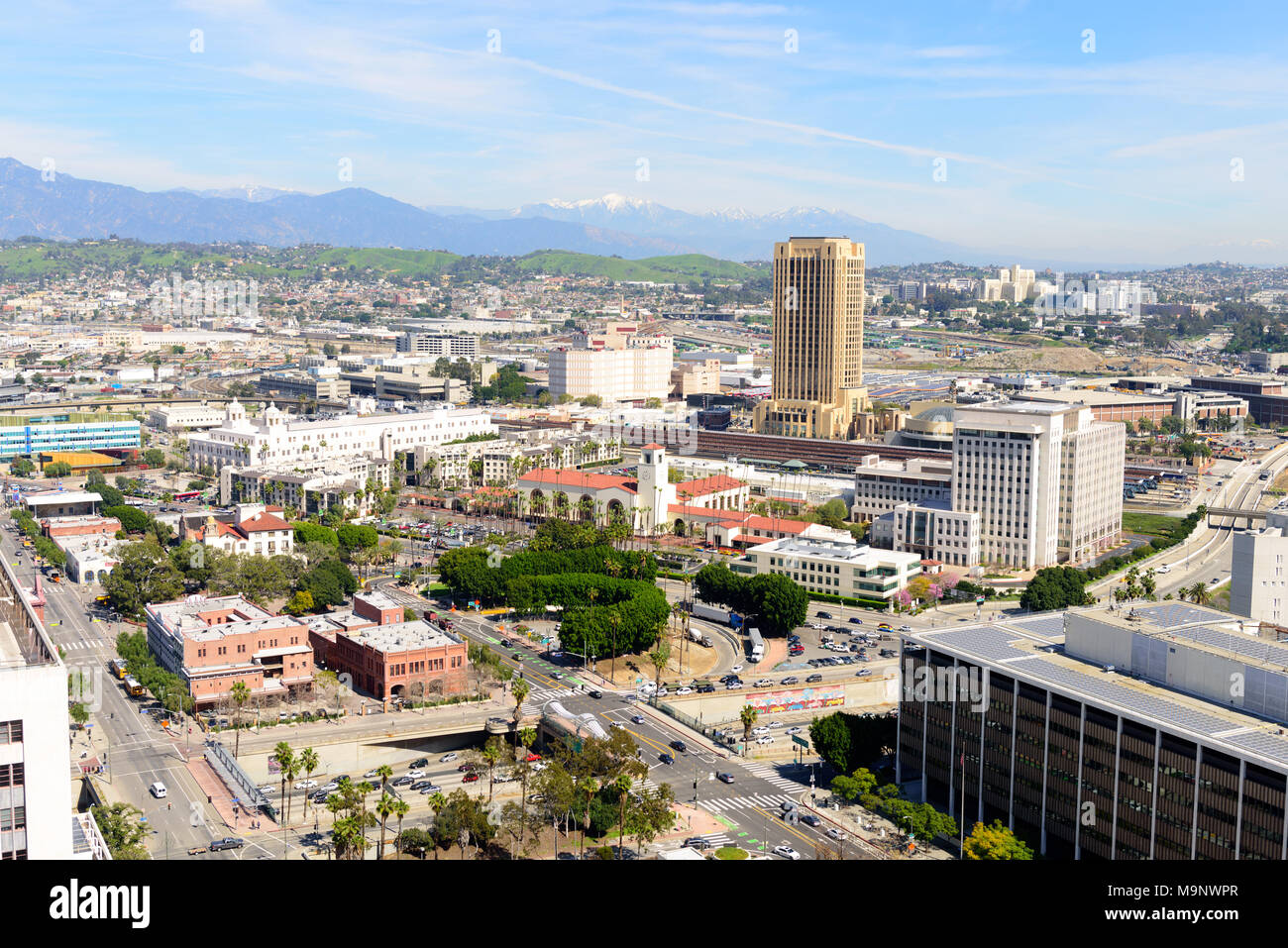 Il centro della città di Los Angeles, vista aerea Foto Stock