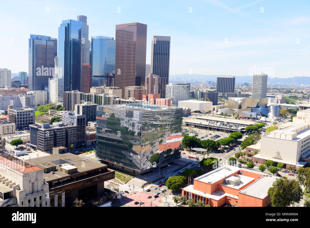 Il centro della città di Los Angeles, vista aerea Foto Stock