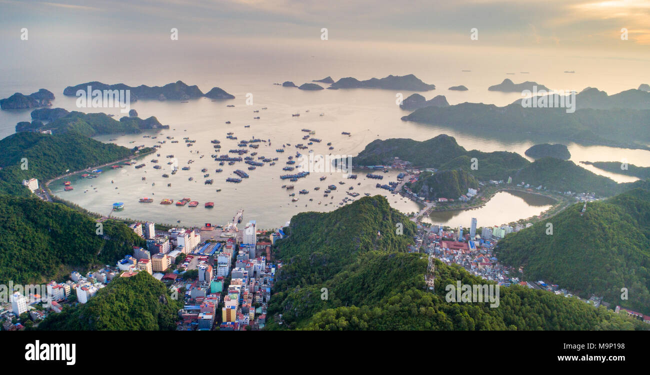 Cat Ba island da sopra. Lan Baia di Ha. Hai Phong, Vietnam Foto Stock