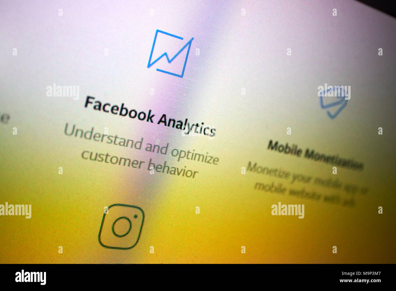 Facebook analytics developer interfaccia utente di screen shot Foto Stock