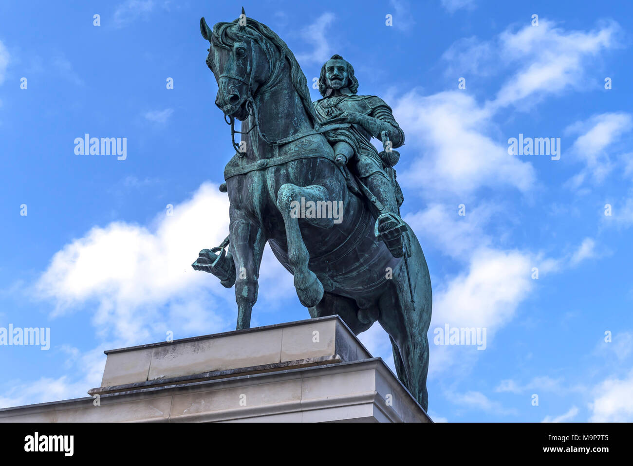 Statua equestre di Massimiliano I, Elettore di Baviera, 1573-1651, Monaco di Baviera, Germania Foto Stock