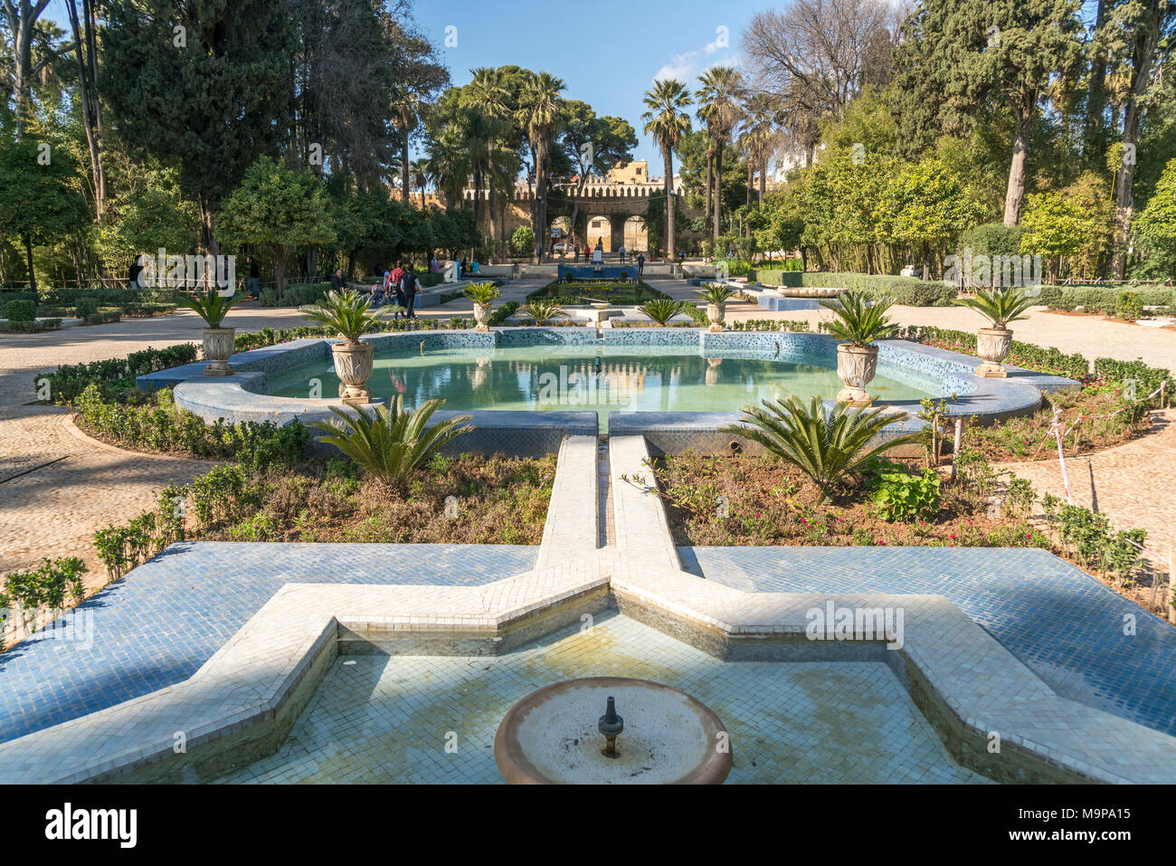 Jardin Jnan Sbil giardino, Bou Jeloud giardini, Fez, in Marocco Foto Stock