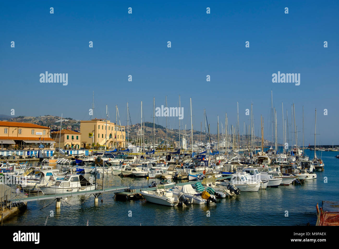 Barche nel porto di San Remo, la Riviera di Ponente, Liguria, Italia Foto Stock