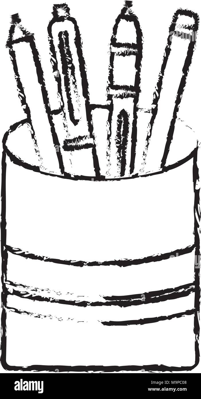 La coppa di plastica con penna della matita supplies office Illustrazione Vettoriale