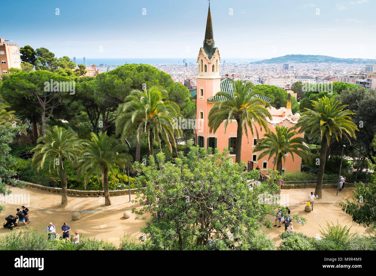 La casa di Gaudi Museum, casa di Antoni Gaudi per venti anni, nel Parco Guell, Barcellona, Spagna Foto Stock