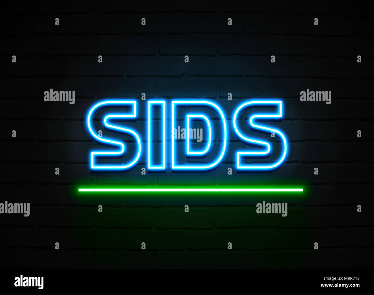 Sids insegna al neon - Neon incandescente segno sulla parete brickwall - 3D reso Royalty free stock illustrazione. Foto Stock
