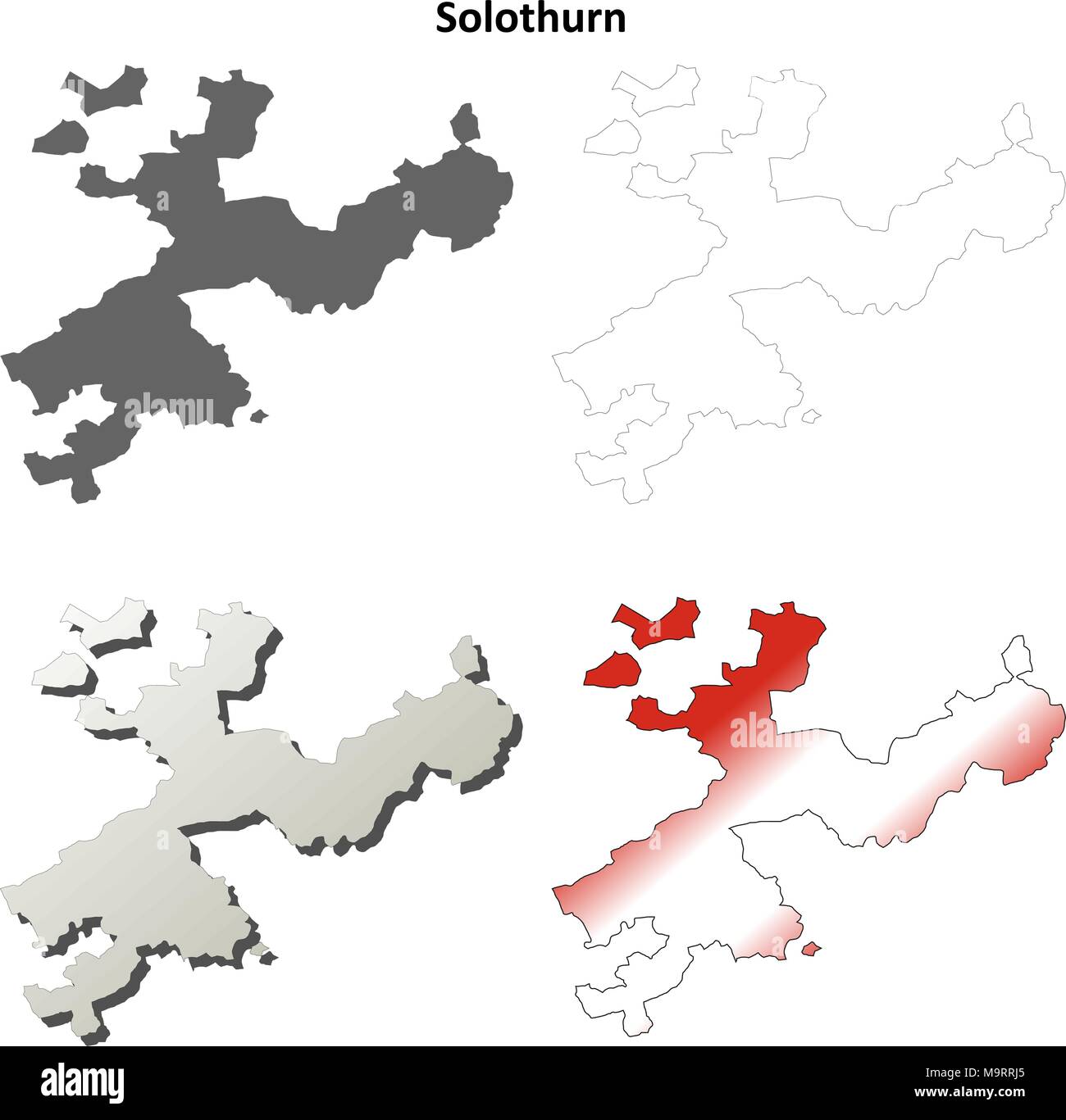 Solothurn blank dettagliata mappa di contorno impostato Illustrazione Vettoriale