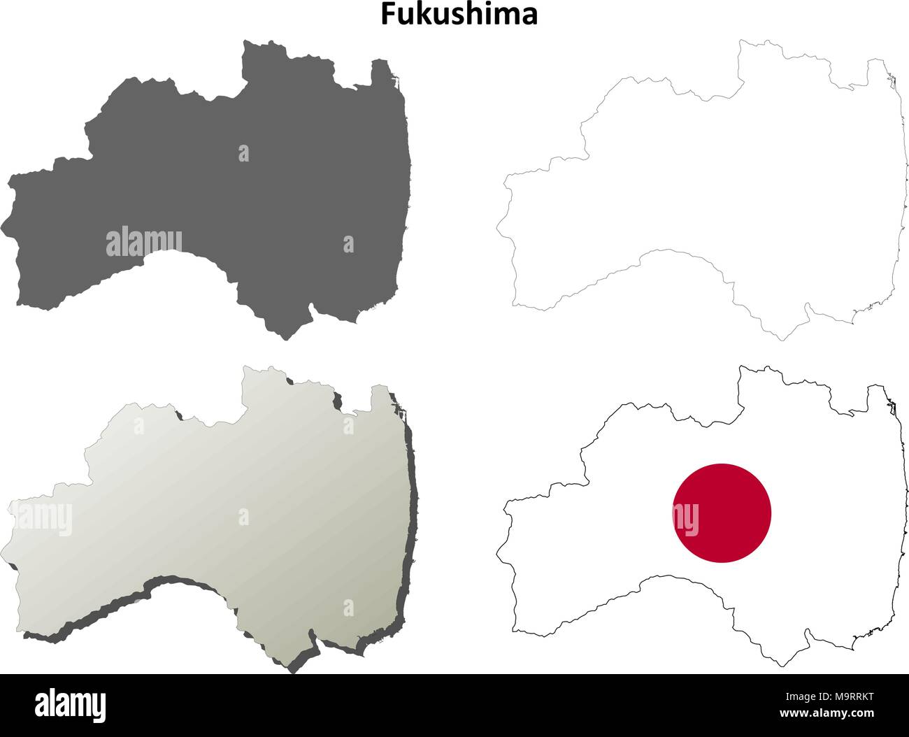 Fukushima vuoto mappa di contorno impostato Illustrazione Vettoriale