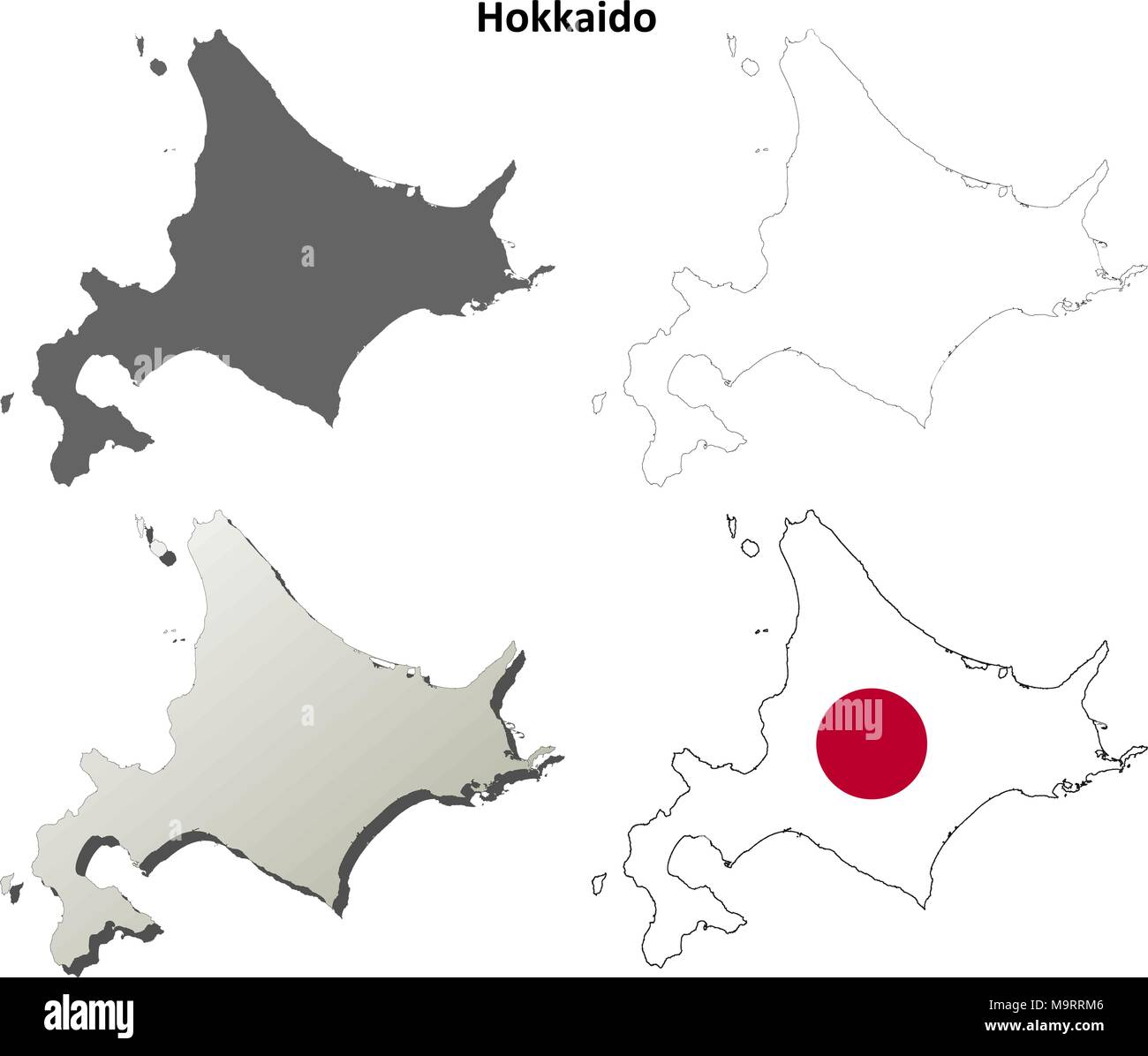 Hokkaido vuoto mappa di contorno impostato Illustrazione Vettoriale