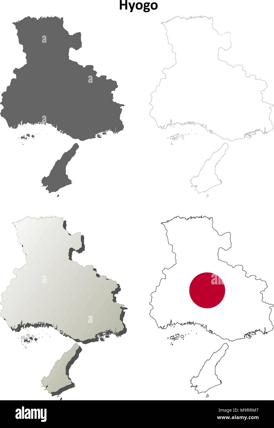 Hyogo vuoto mappa di contorno impostato Illustrazione Vettoriale