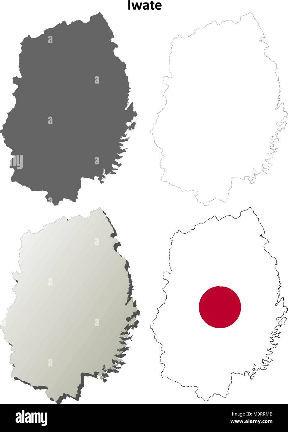 Iwate vuoto mappa di contorno impostato Illustrazione Vettoriale